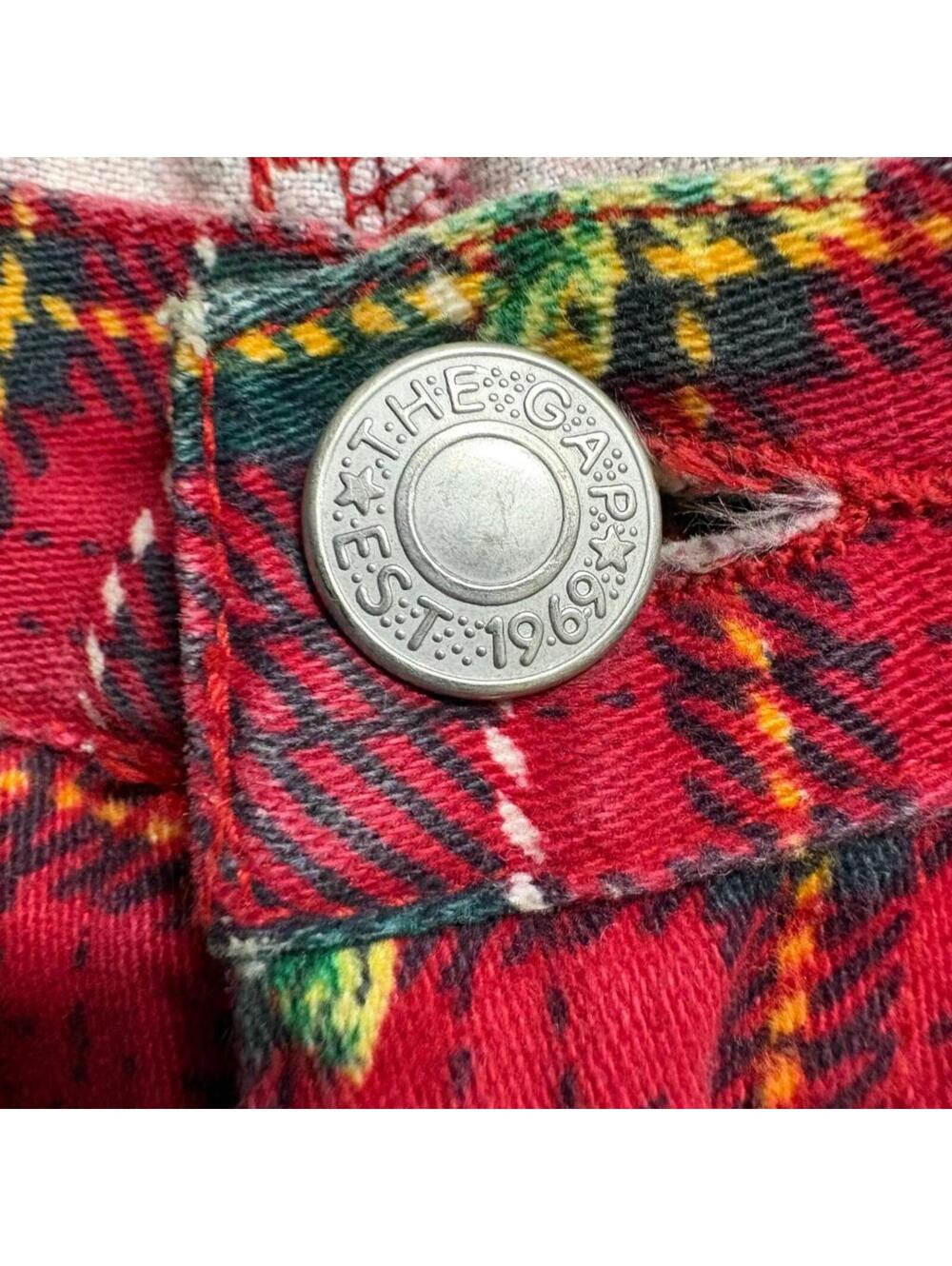 Vintage Gap Denim Plaid Floral Jeans Womens 26 Red Tartan Rose Print 90s - Picture 7 of 11